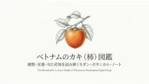ベトナムのカキ図鑑の表紙と枝についた柿