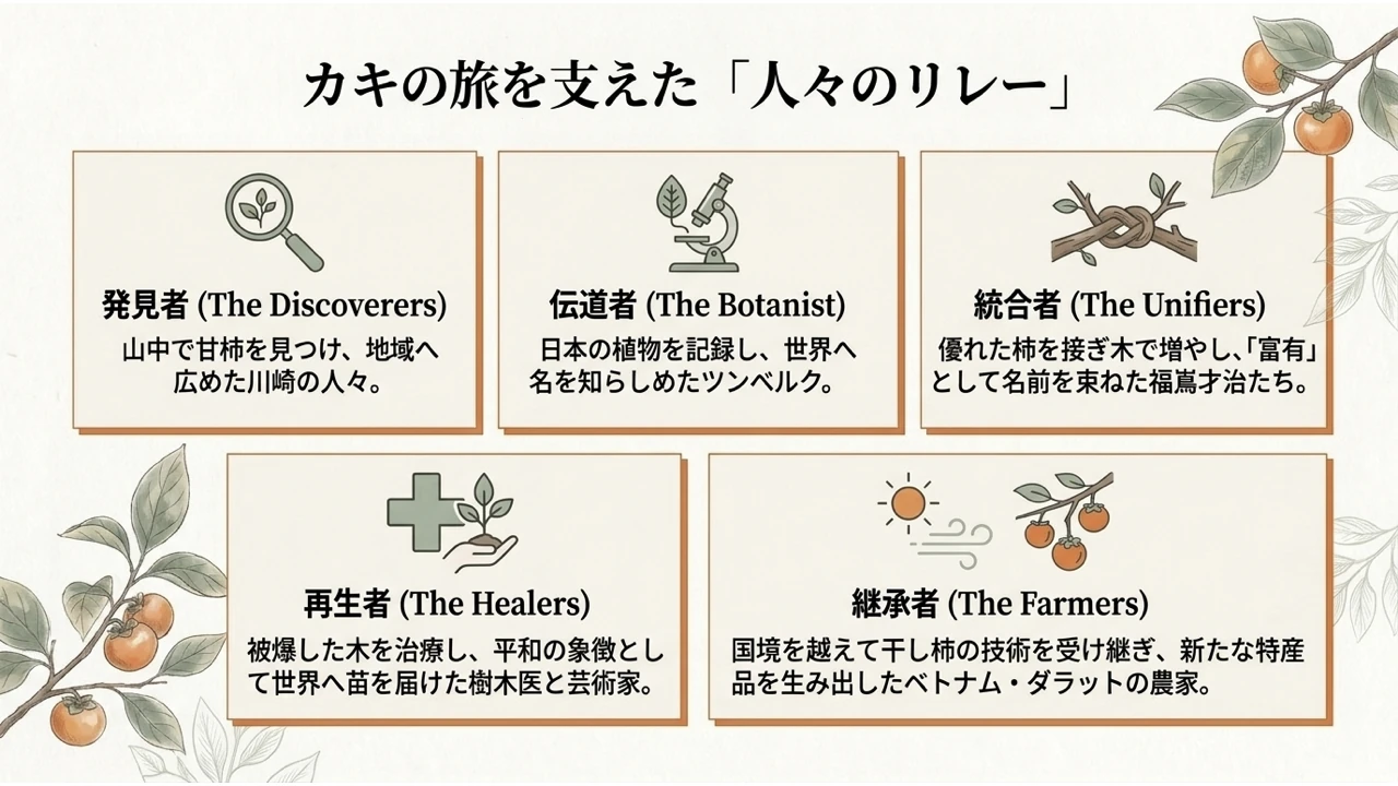 柿の歴史を支えた発見・命名・普及・治療・加工の担い手