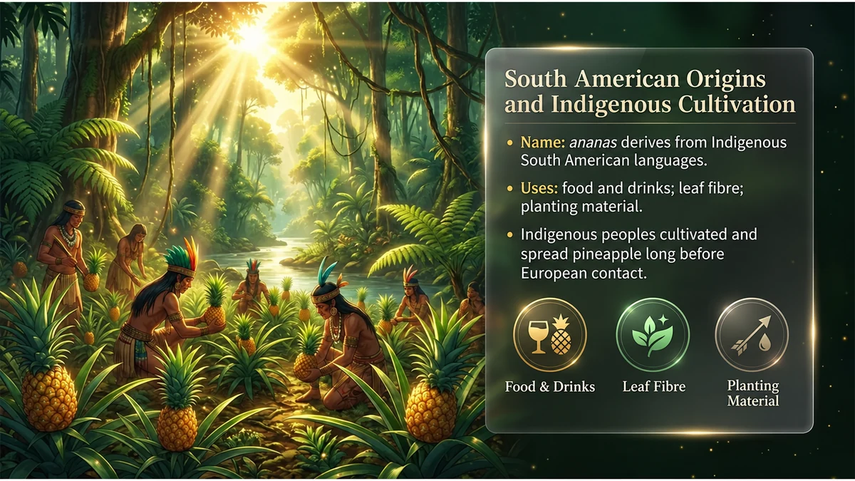 An imagined scene of Indigenous South American pineapple cultivation.
