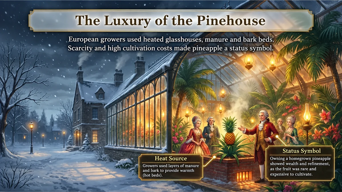 An imagined pinehouse heated using fermenting manure and bark beds.
