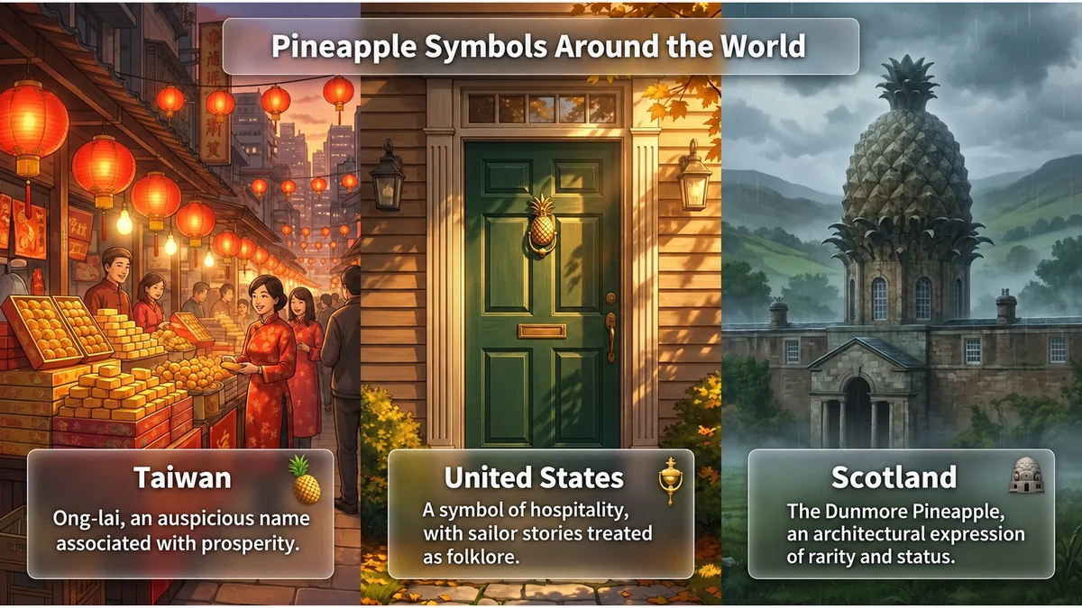 Pineapple as a symbol in Taiwan, the United States and Scotland.