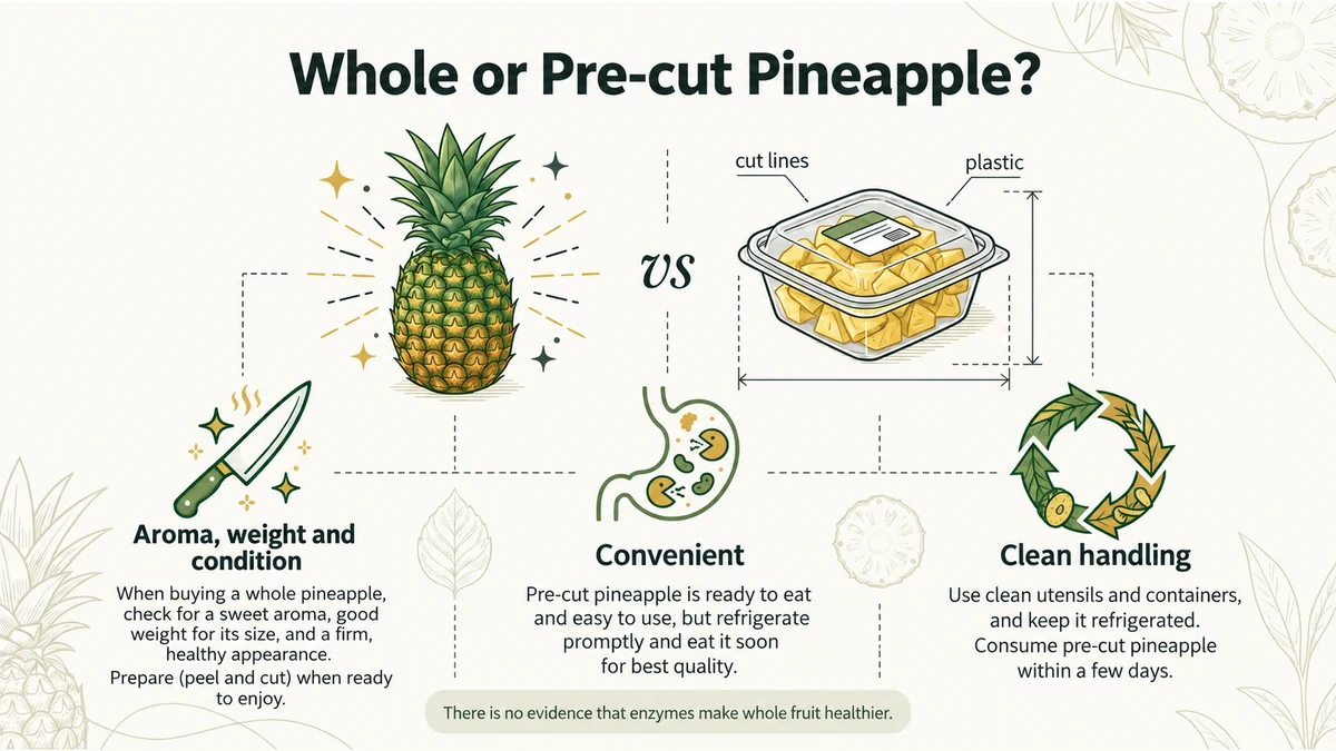 Whole and pre-cut pineapple compared.