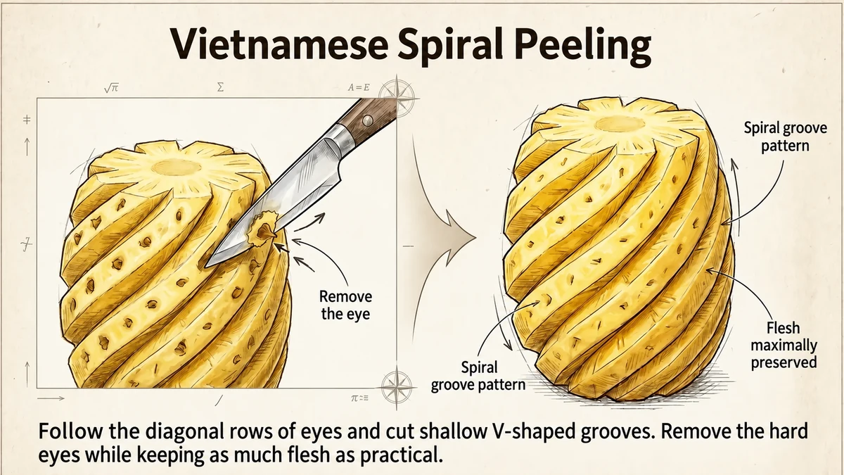 Spiral peeling removes the diagonal rows of eyes.