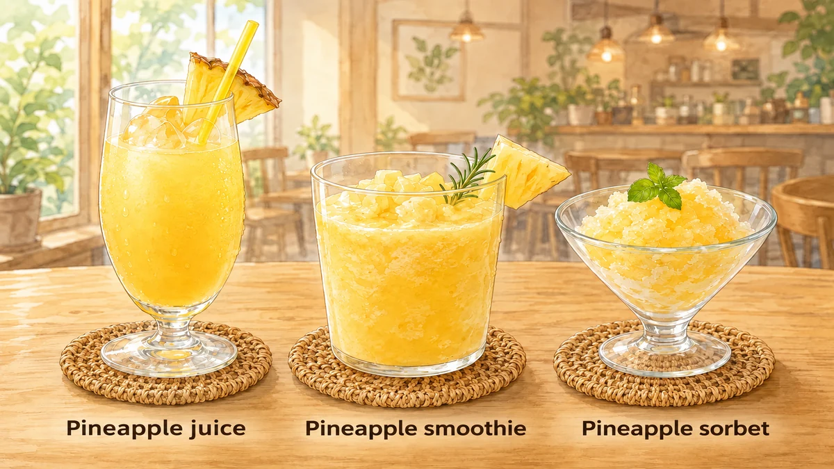 Pineapple juice, smoothie and sorbet ideas.