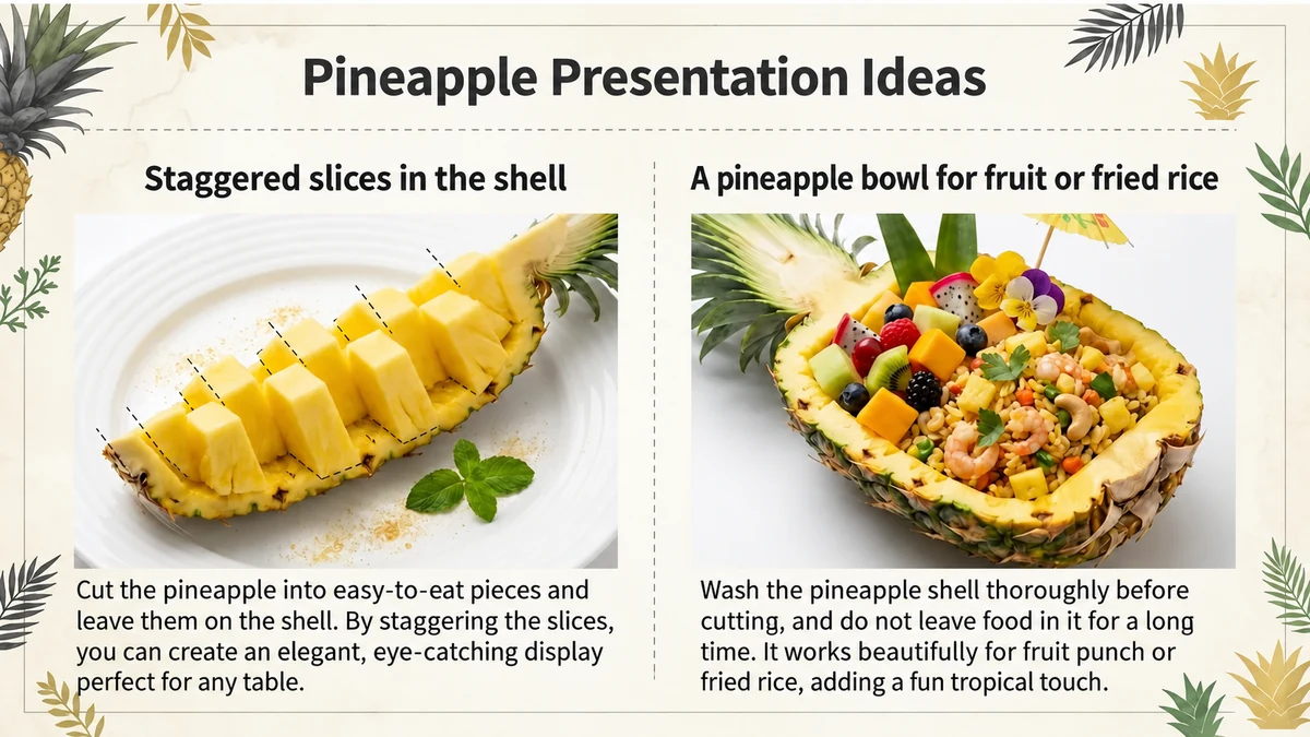 Decorative ways to serve pineapple.