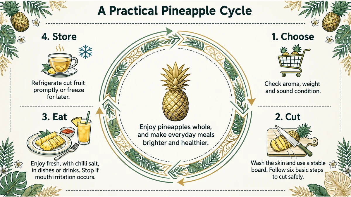 An overview of choosing, cutting, eating and storing pineapple.