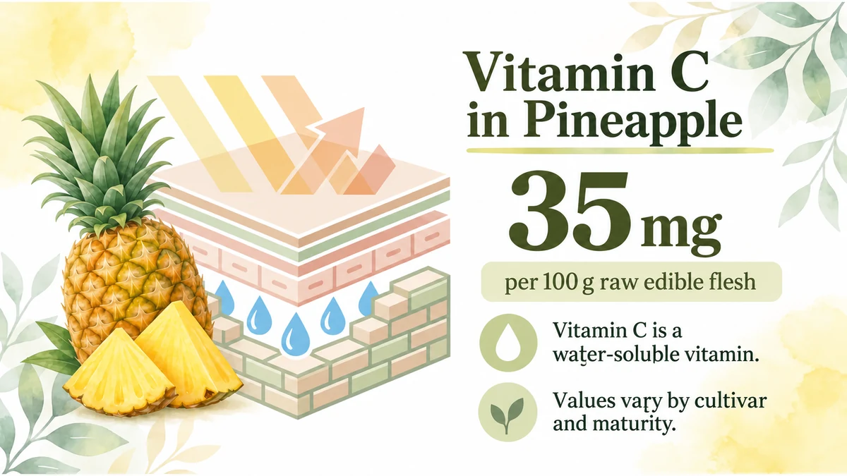 Raw pineapple contains 35 mg vitamin C per 100 g; values vary with cultivar and maturity.