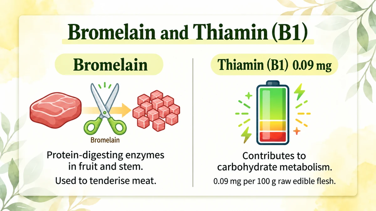 Bromelain digests proteins. Thiamin contributes to carbohydrate metabolism.