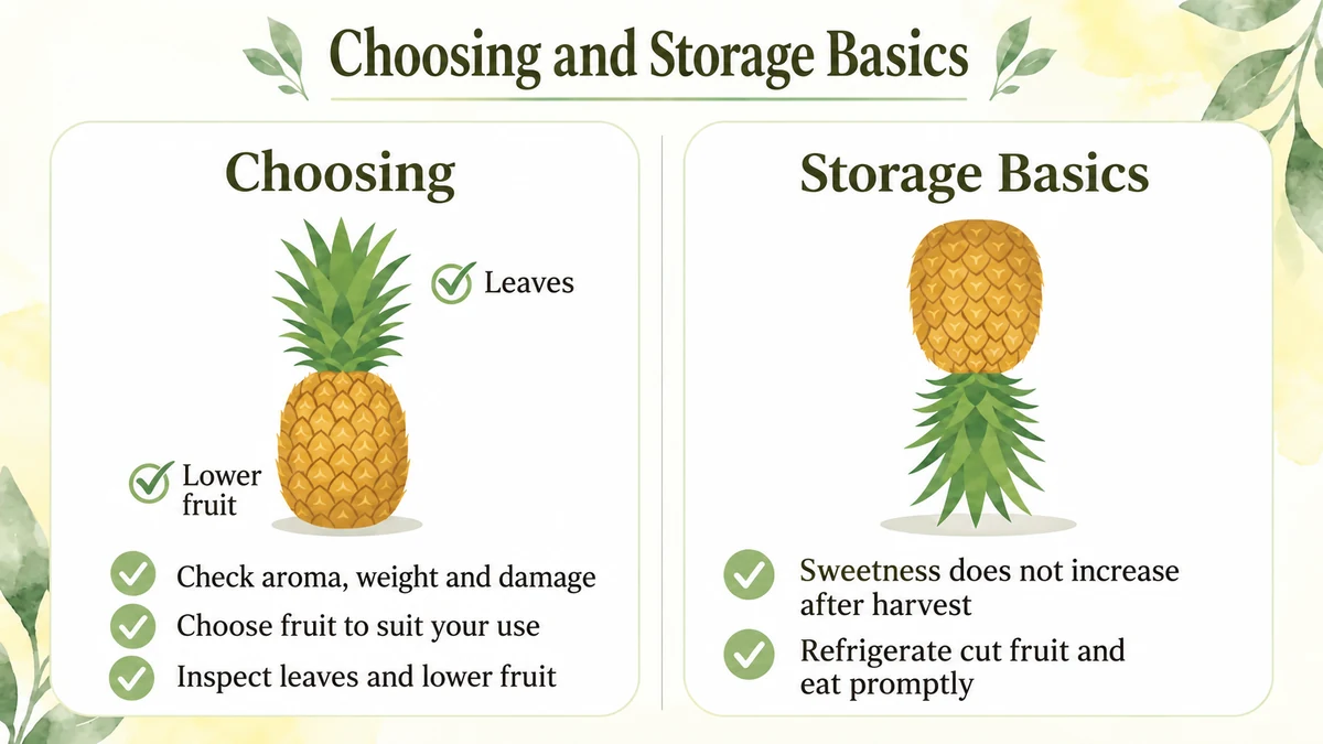 Check aroma, weight and signs of damage; refrigerate cut fruit and eat it promptly.