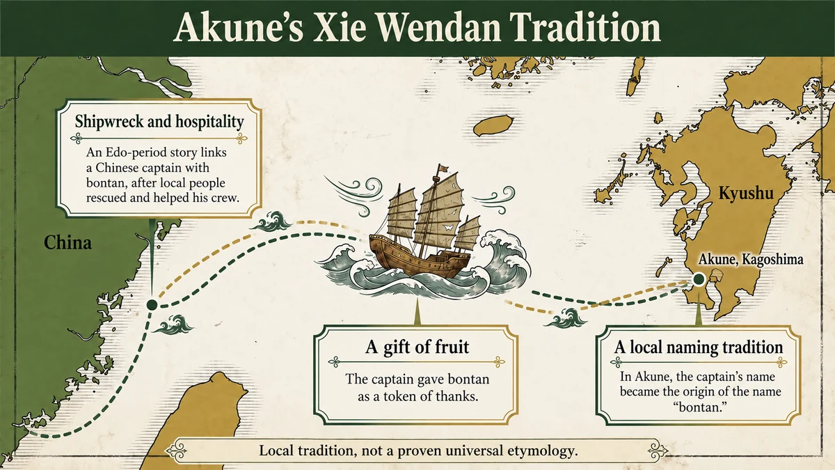 The Xie Wendan story is presented as a local tradition in Akune.