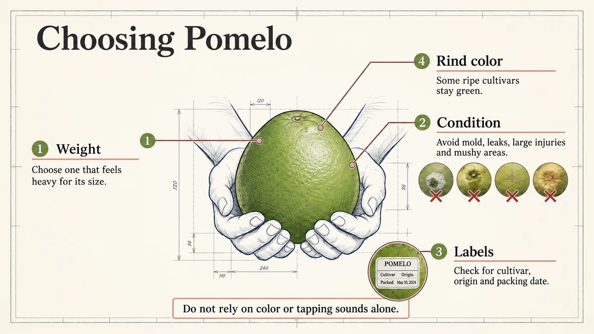 Check weight and signs of spoilage rather than relying on rind color alone.