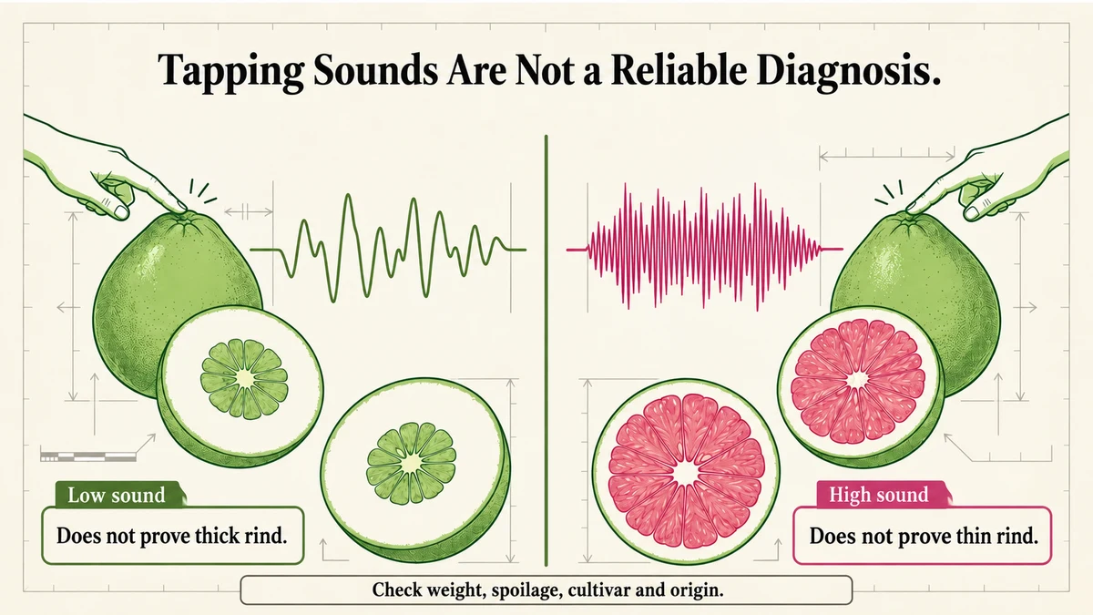 Sound alone does not reliably establish rind thickness or maturity.