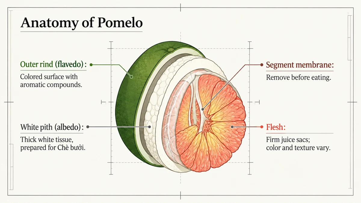 Remove the thick rind, white pith and segment membranes to reach the flesh.