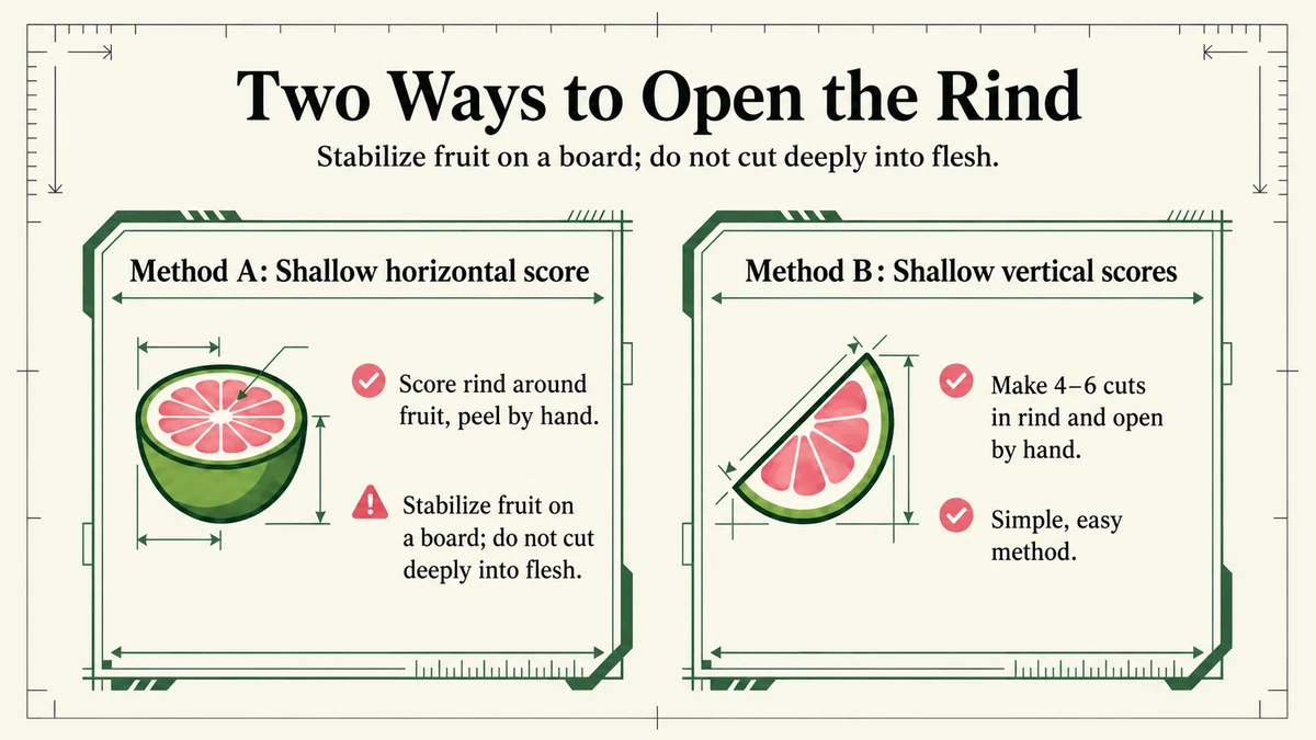 Keep knife cuts shallow in the rind rather than pushing into the flesh.