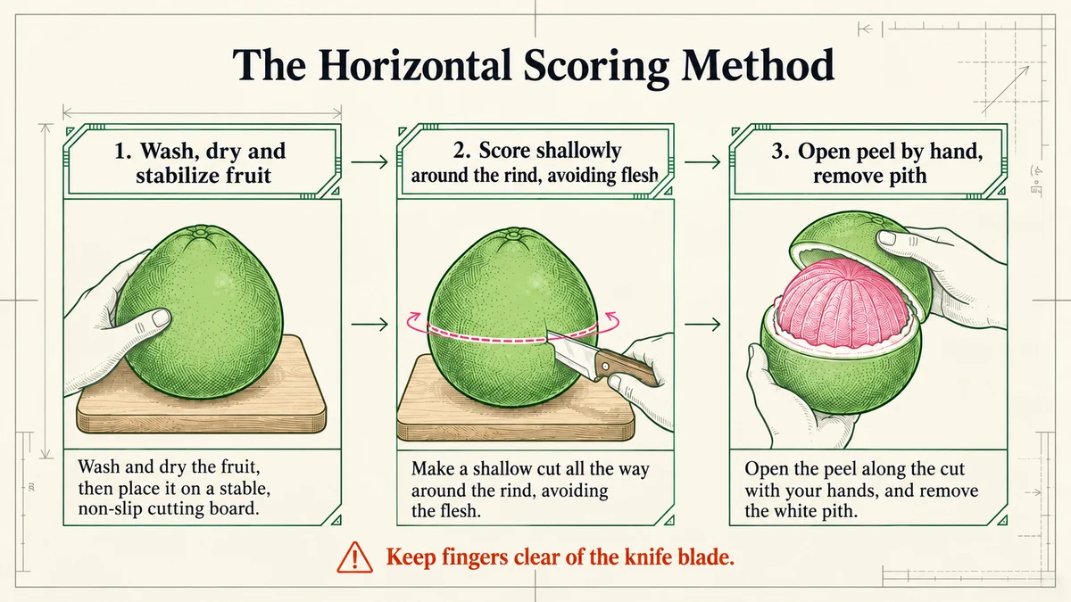 Use a stable cutting board and a sharp knife, keeping your hands clear of the blade.