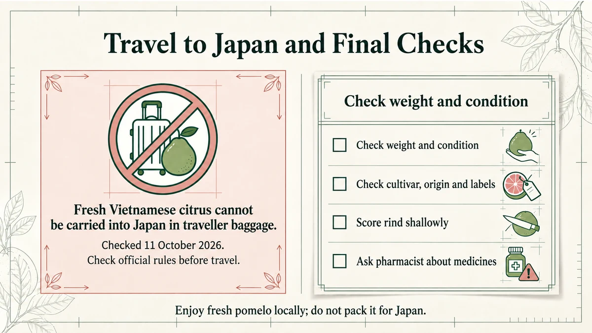 Fresh Vietnamese pomelo cannot be brought into Japan in traveller baggage under the checked rules.