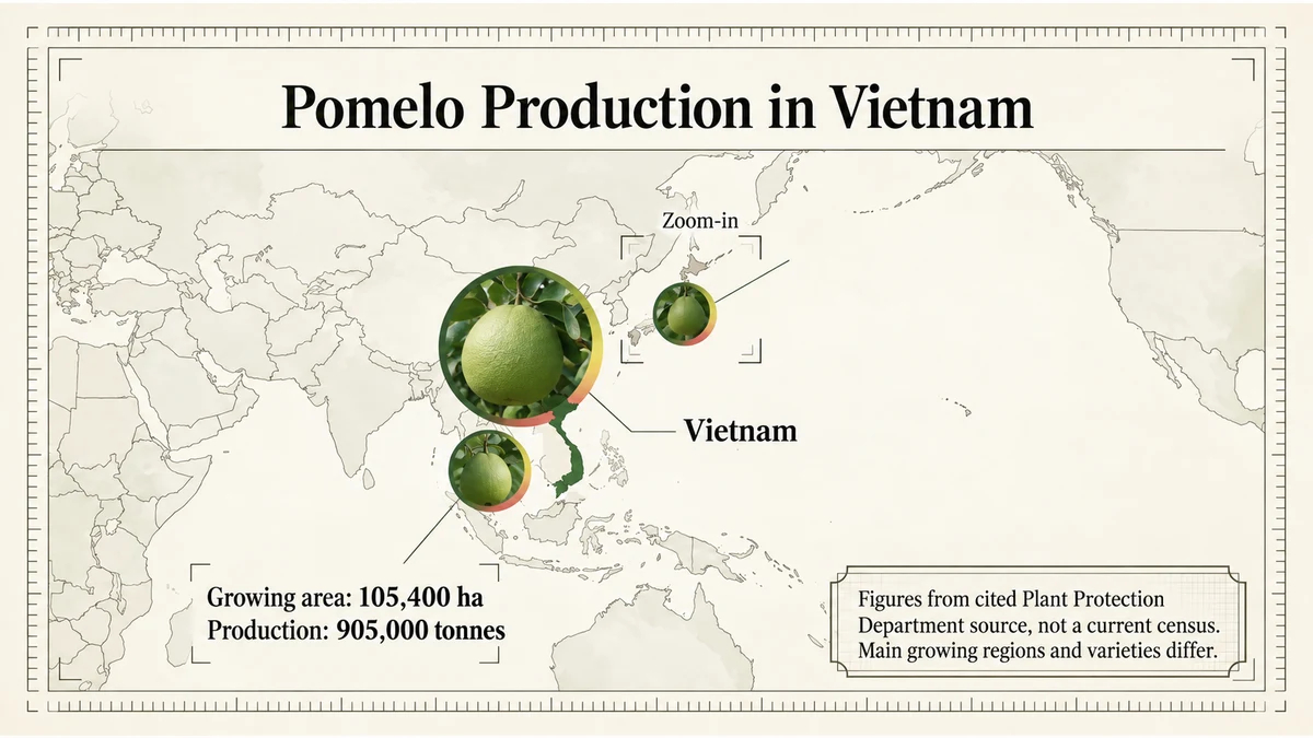Pomelo is produced mainly in Asia and distributed to many markets.