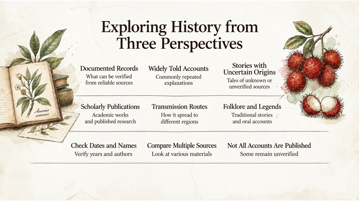 Distinguish documented records, commonly repeated accounts and stories with unidentified sources.
