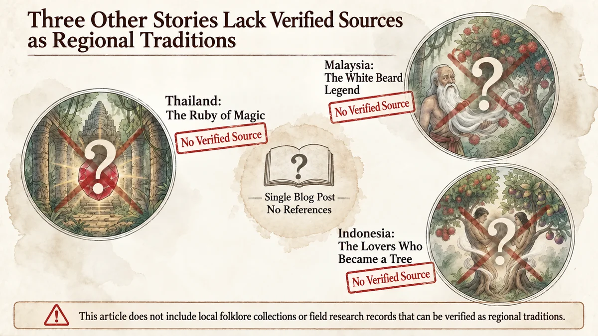Three other stories lack verified sources as regional traditions.