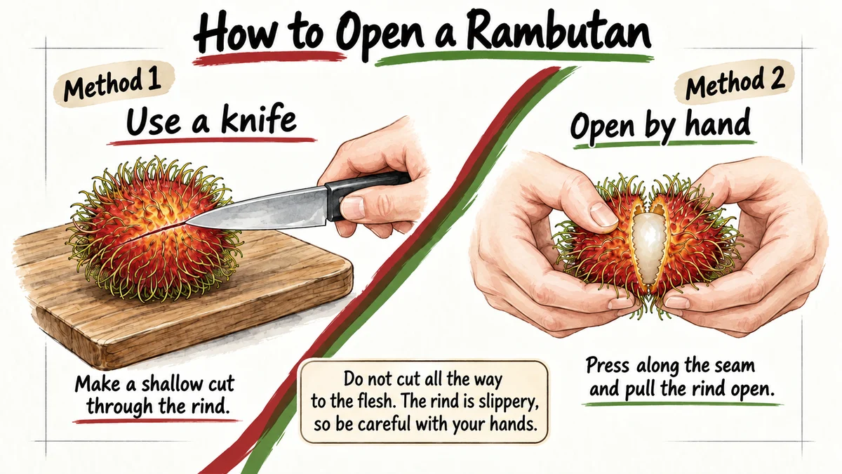 Two options: split by hand or make a shallow cut through the rind.