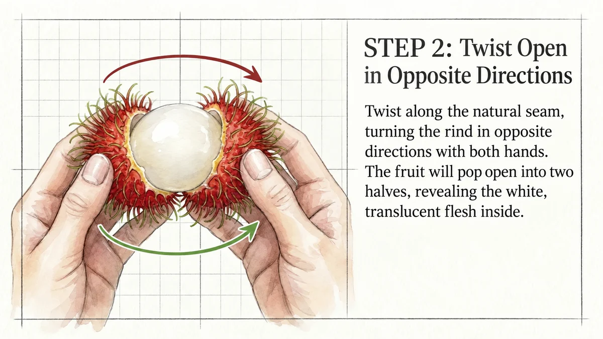 Twist the rind open and remove the white flesh.