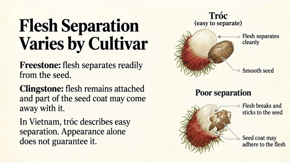 The ease of separating flesh from the seed varies by cultivar.