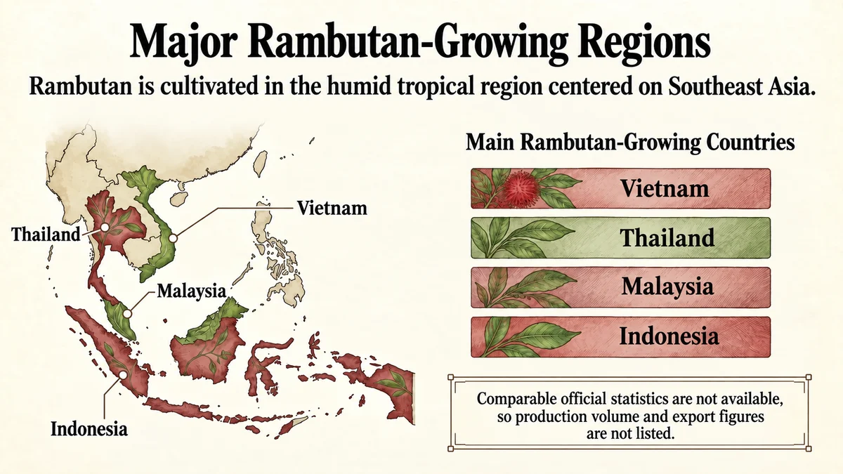 Major rambutan-growing regions in Southeast Asia.