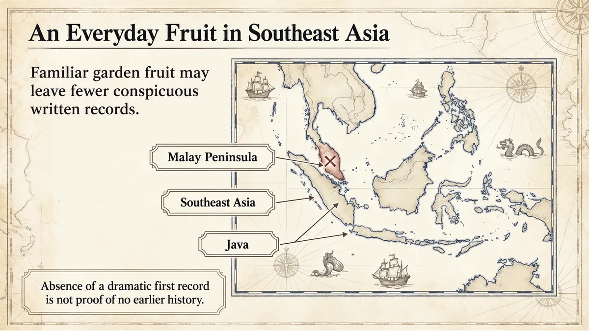 An ordinary garden fruit can leave fewer conspicuous written records than an exotic luxury.