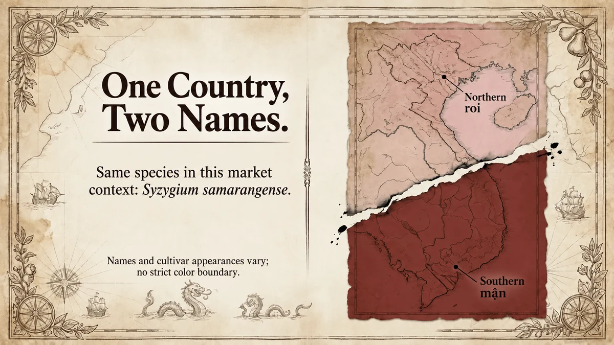 One country gives the same market fruit two familiar names.