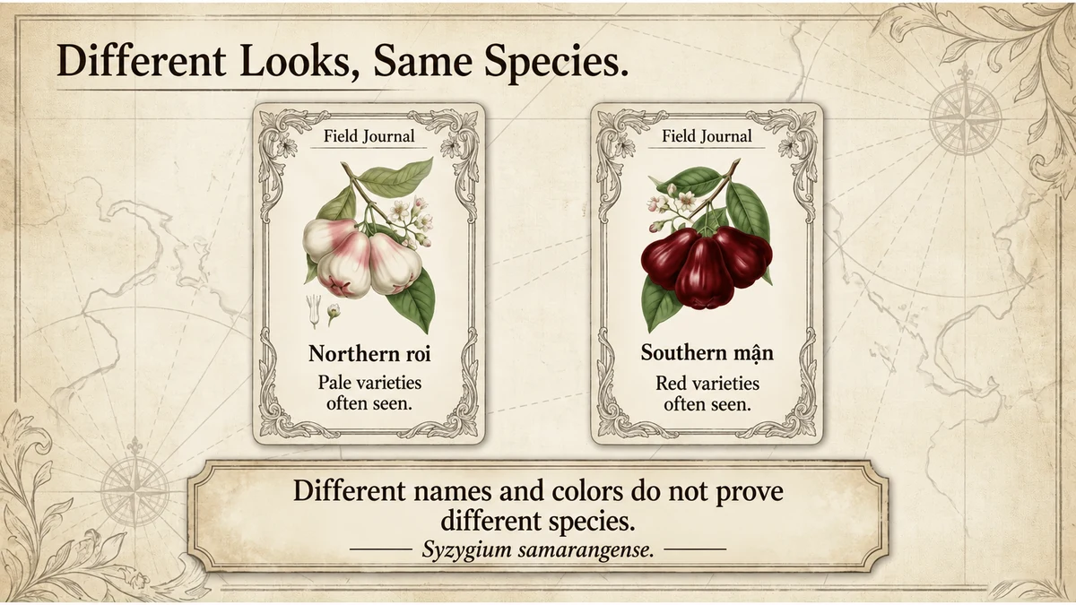 Different names and colors do not make northern roi and southern wax apple different species.