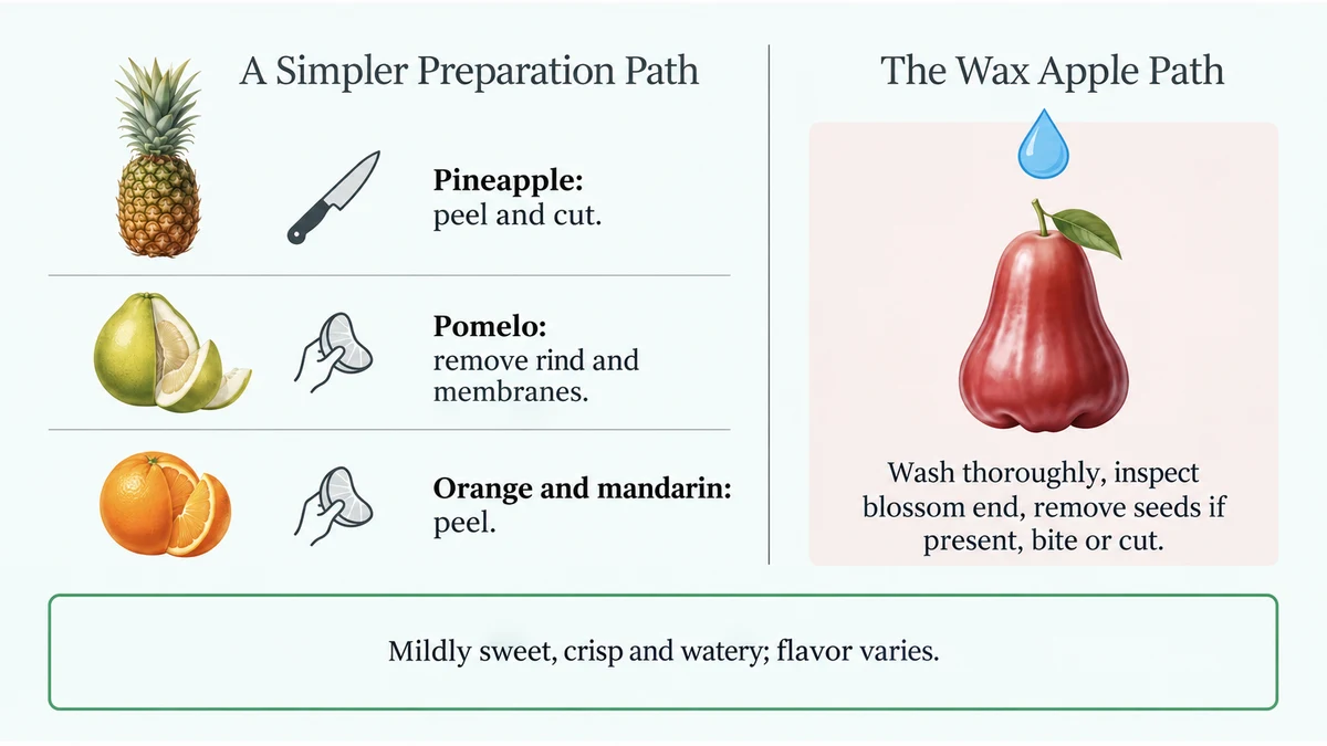 The simple wax apple path: wash, check and eat, without peeling.