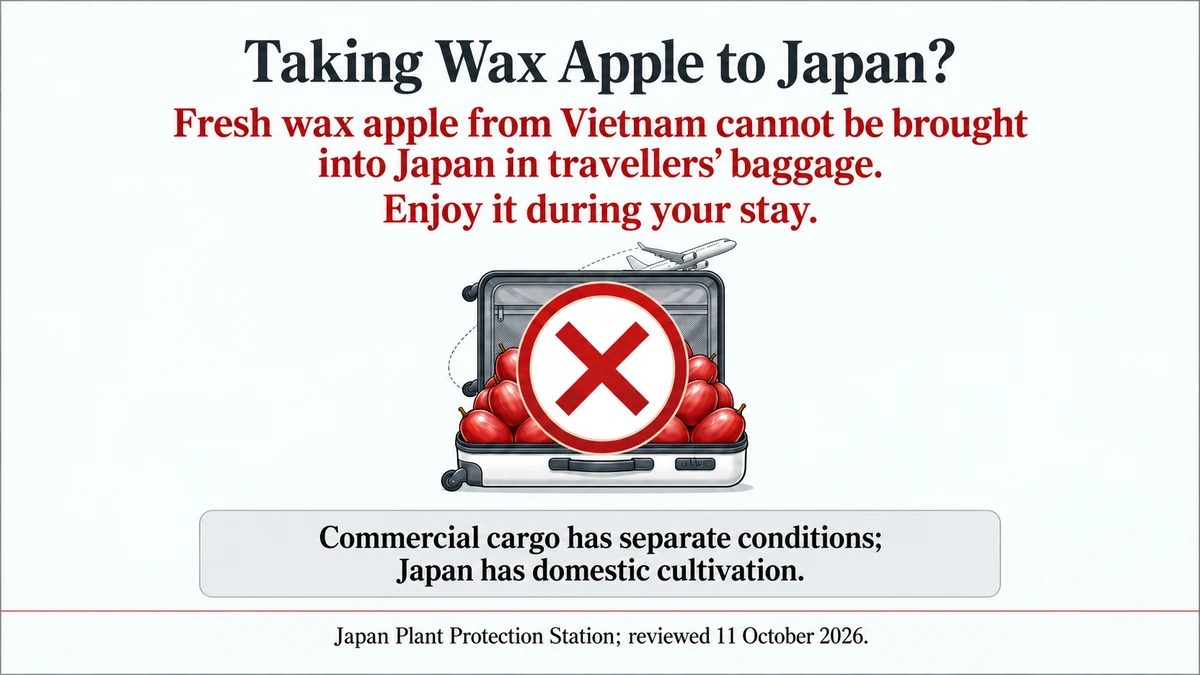 Fresh Vietnamese wax apple cannot be brought into Japan in travellers’ baggage under the official list consulted.