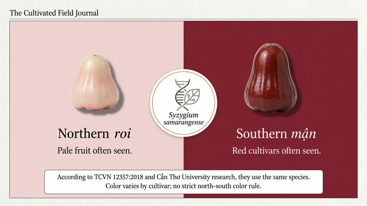 Different appearances, one species: Vietnamese standards and research identify both as Syzygium samarangense.