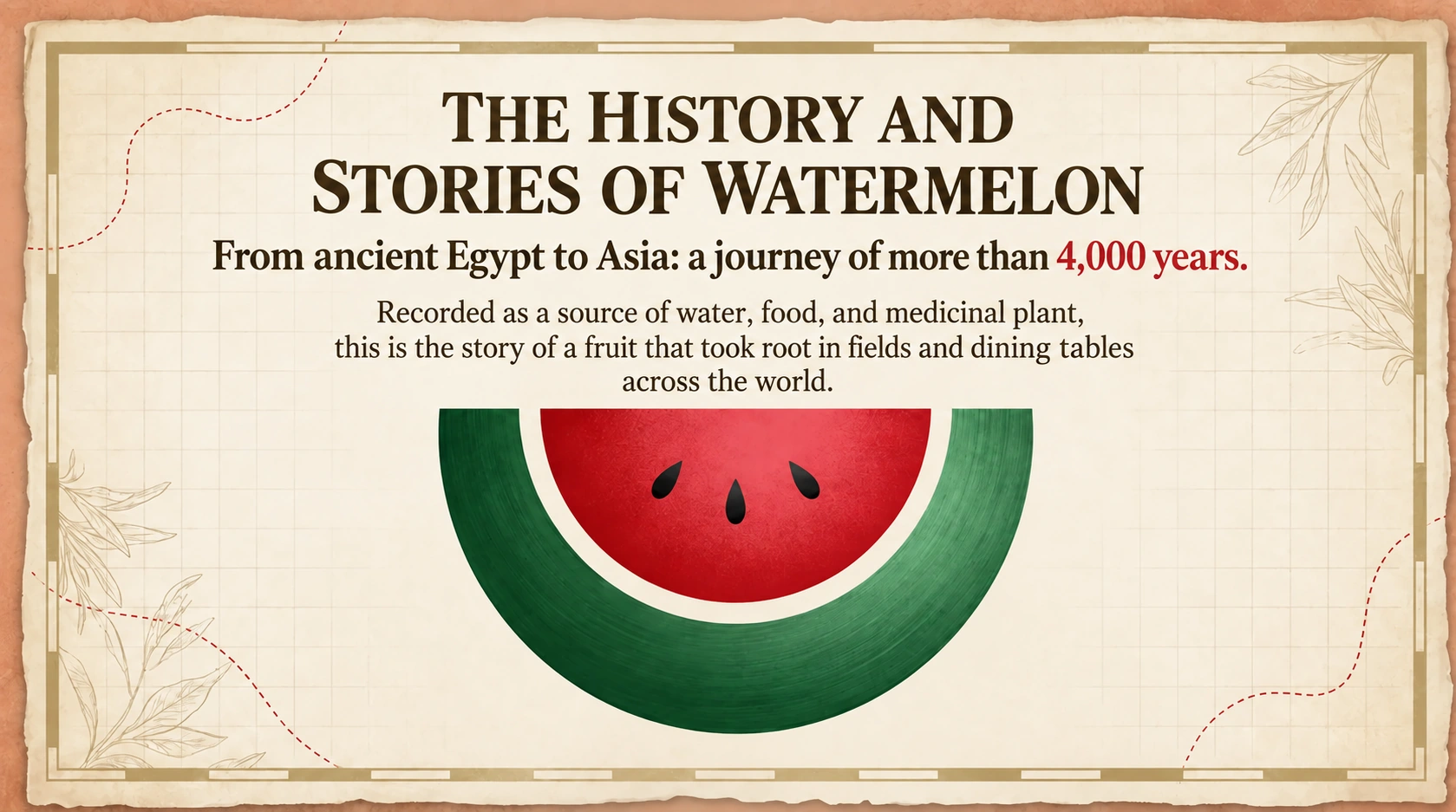 The history and stories of watermelon: more than 4,000 years of cultivation and movement.