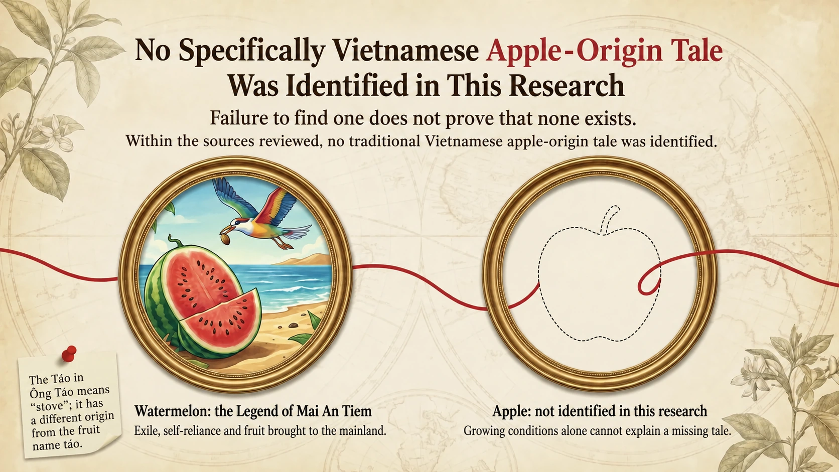 Vietnamese apple-origin tale not identified in this research, alongside the Mai An Tiem watermelon legend