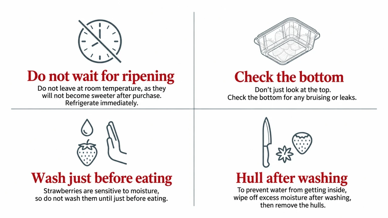 Four rules: strawberries do not ripen after harvest, inspect the pack, wash just before eating and hull after washing