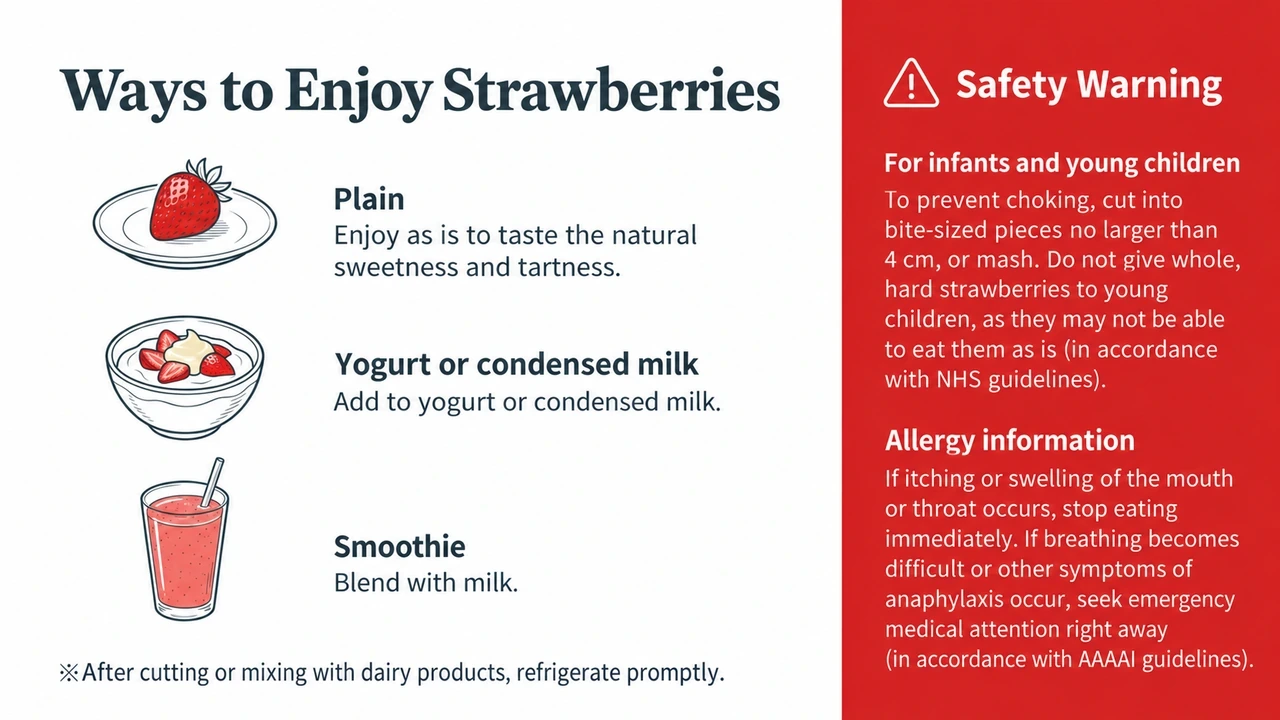 Serving ideas with safety reminders for young children and allergy symptoms