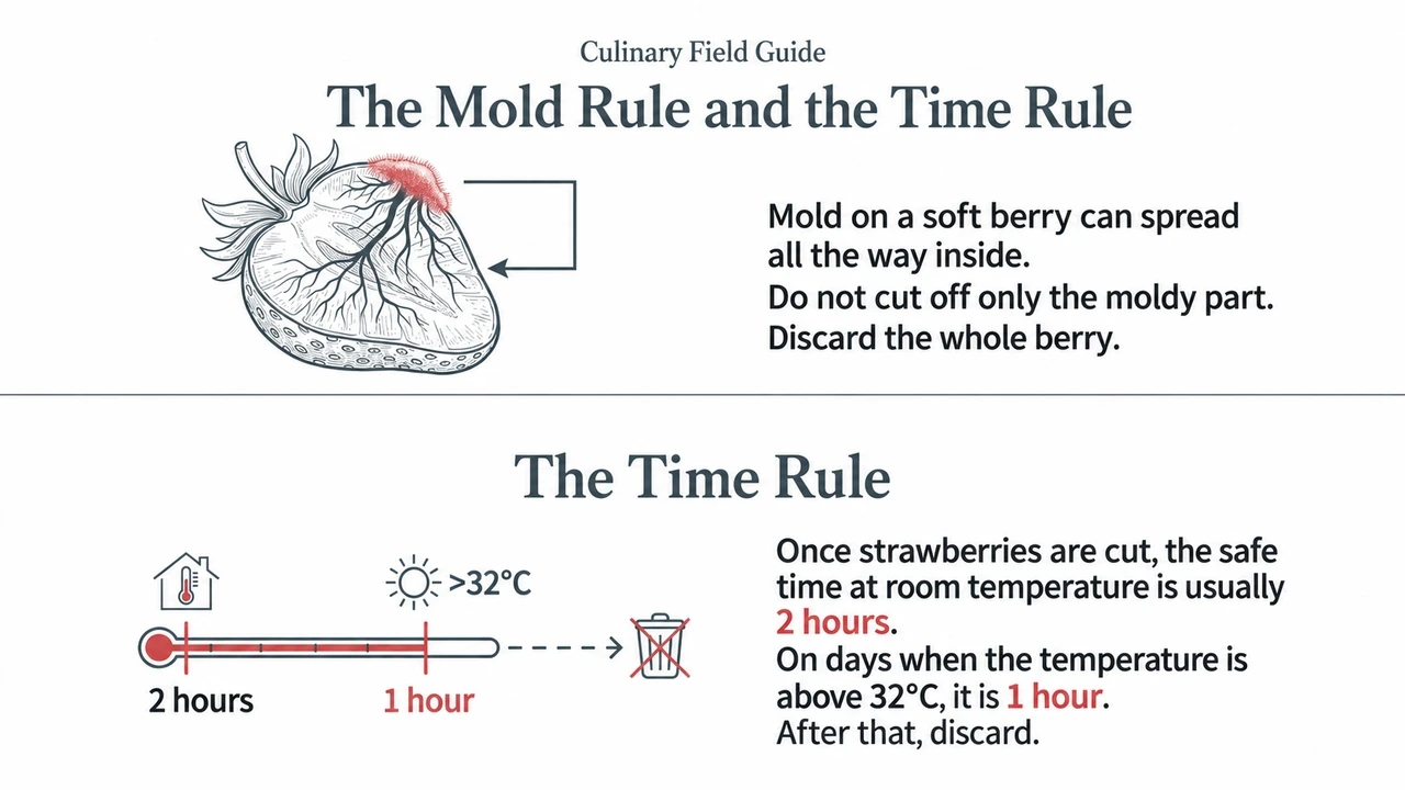 Mold rule for soft fruit and time limits for cut refrigerated food