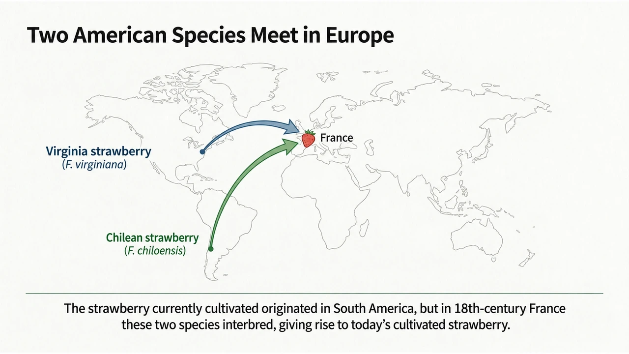 North and South American strawberry species meeting in Europe to form the cultivated strawberry