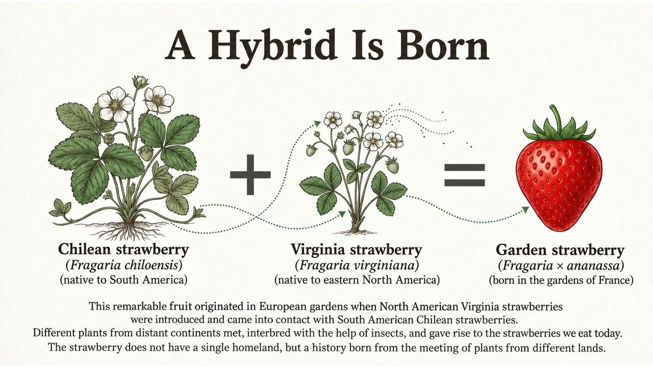 The Virginia and Chilean strawberries crossing to produce the modern garden strawberry