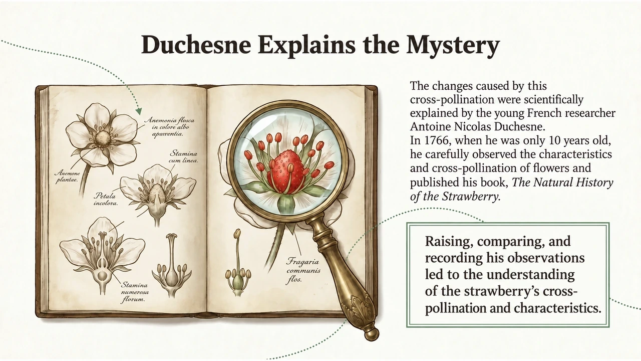 Duchesne comparing plants and documenting strawberry hybridization