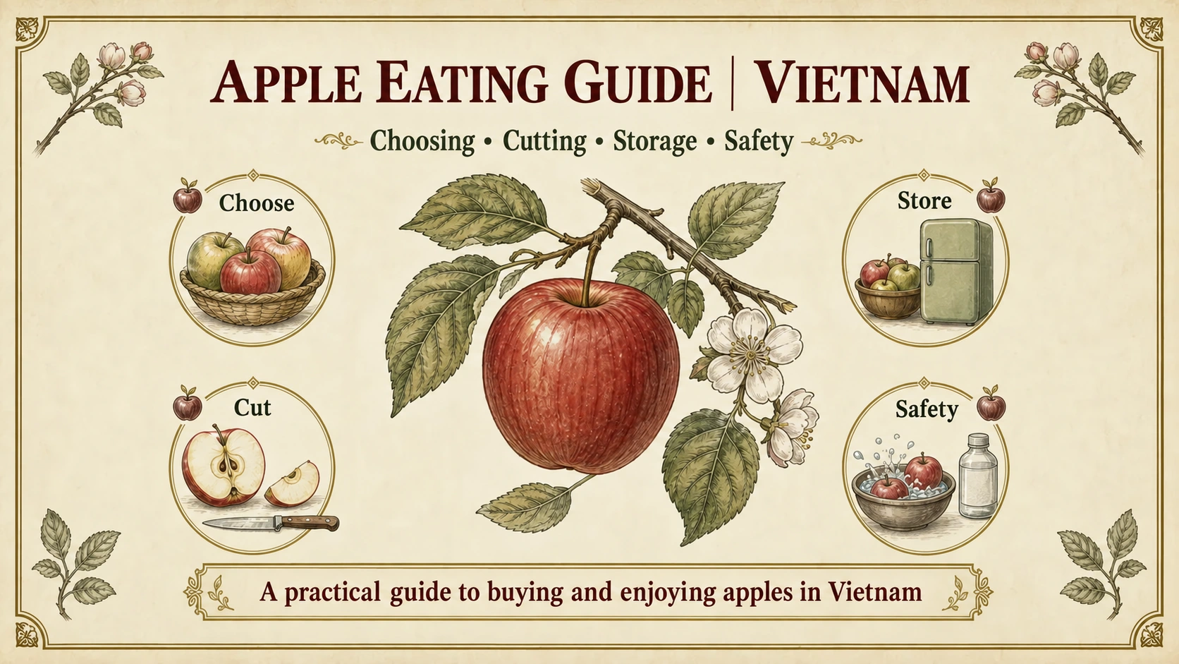Apple eating guide cover: choosing, cutting, storing and safety