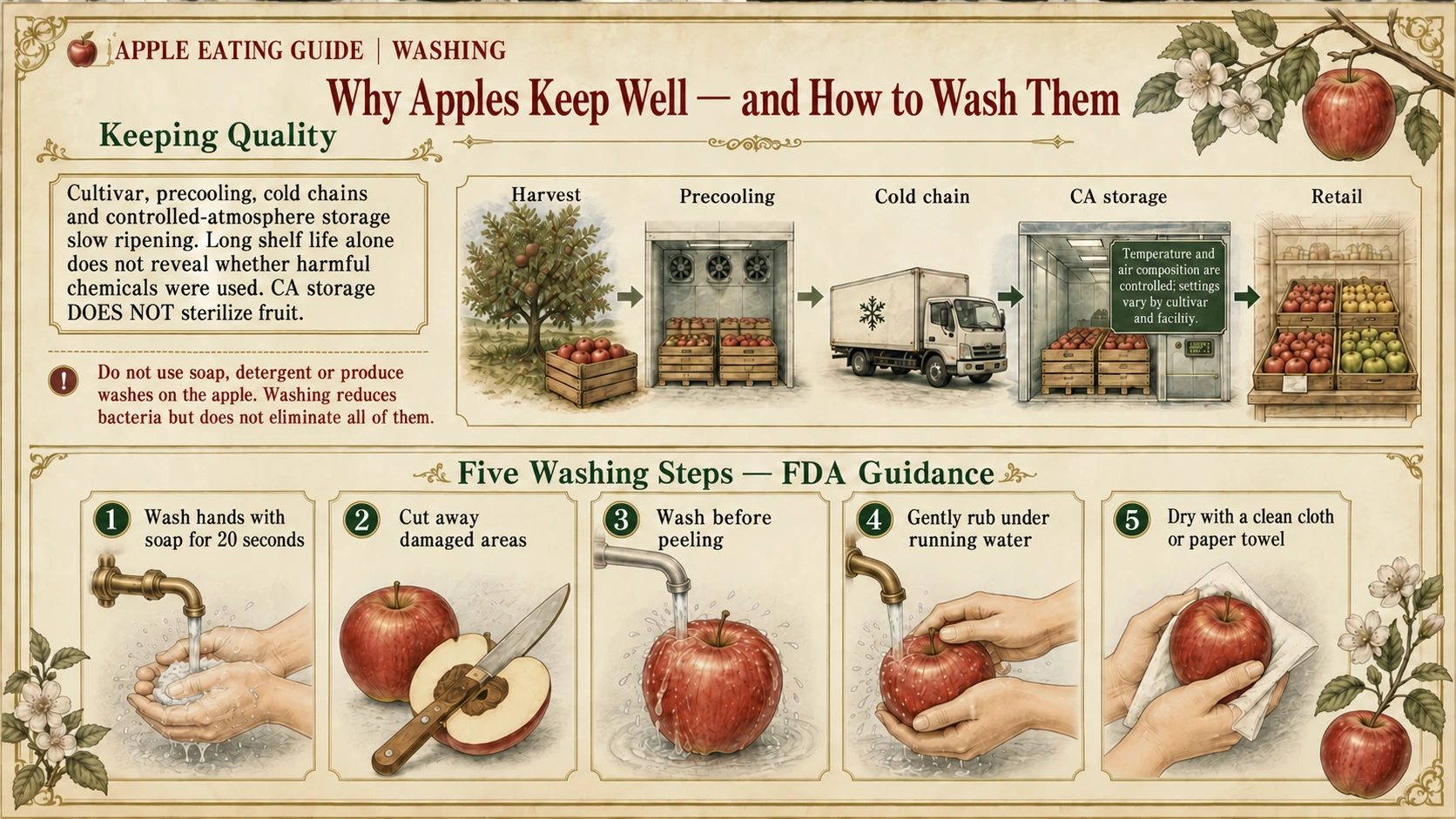 Why apples keep well and five FDA-based washing steps