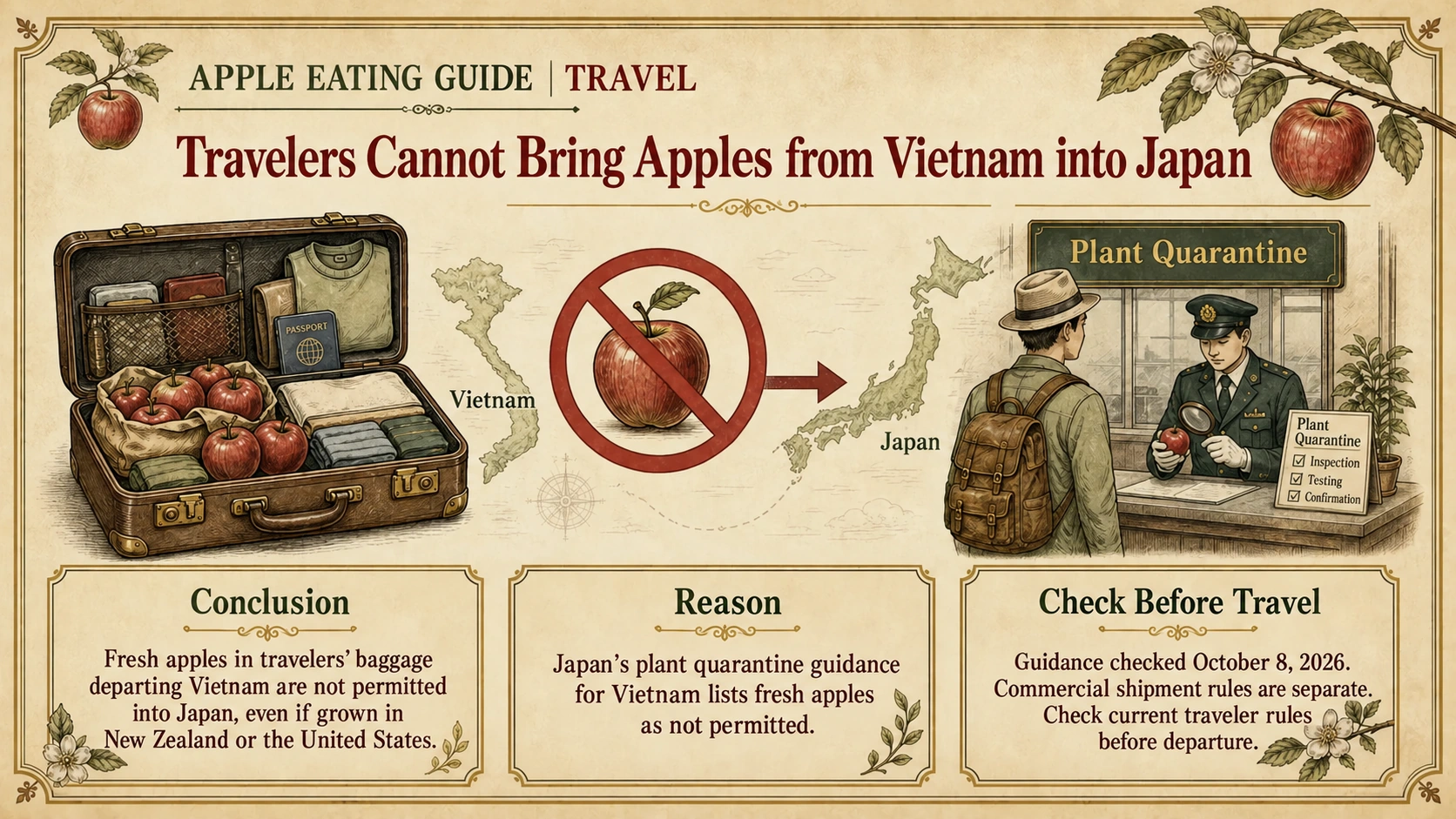 Travelers cannot bring fresh apples from Vietnam into Japan