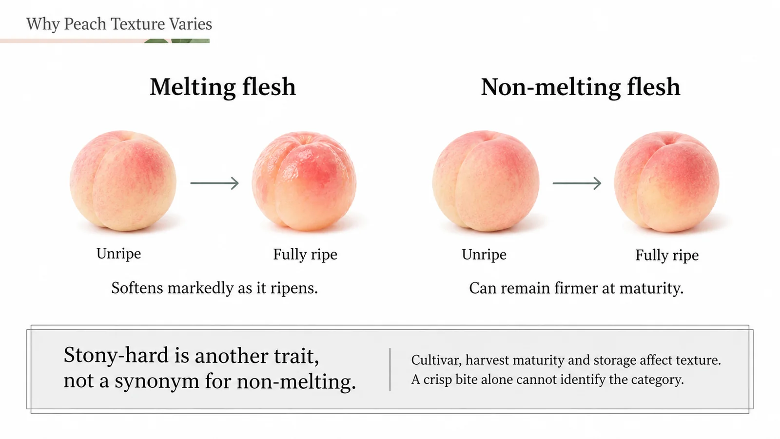 Explanation of melting and non-melting peach flesh and the separate stony-hard trait