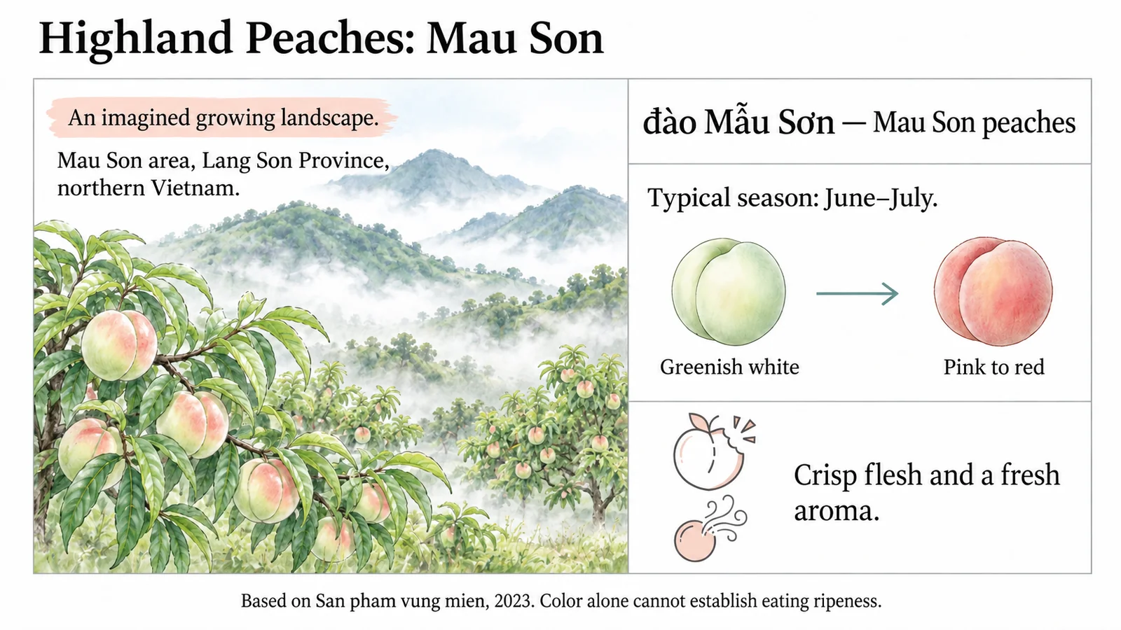 Illustrated Mau Son orchard, June–July season and skin colors
