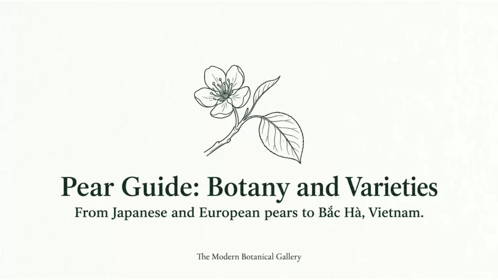 White pear blossoms and leaves on the cover of the pear guide