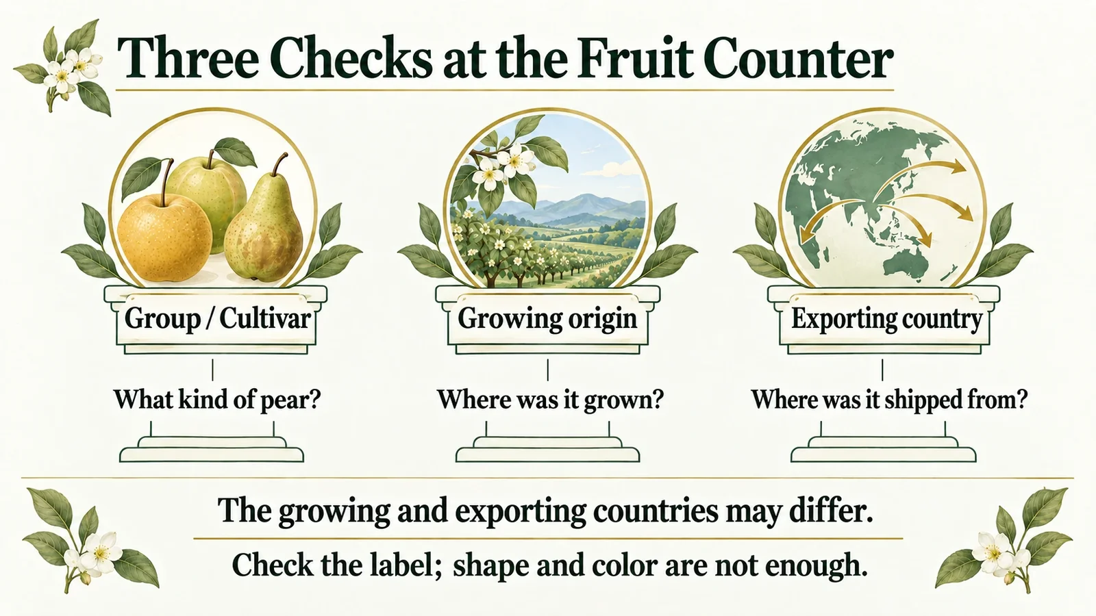 Three separate checks: cultivar, growing origin and exporting country